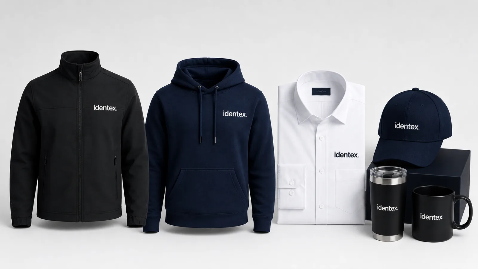 Dotación empresarial completa: chaqueta, camisa, gorra y accesorios